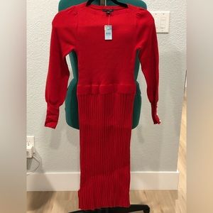 Ann Taylor Petite Pearlized Cuff Sweater Dress, Red, XSP